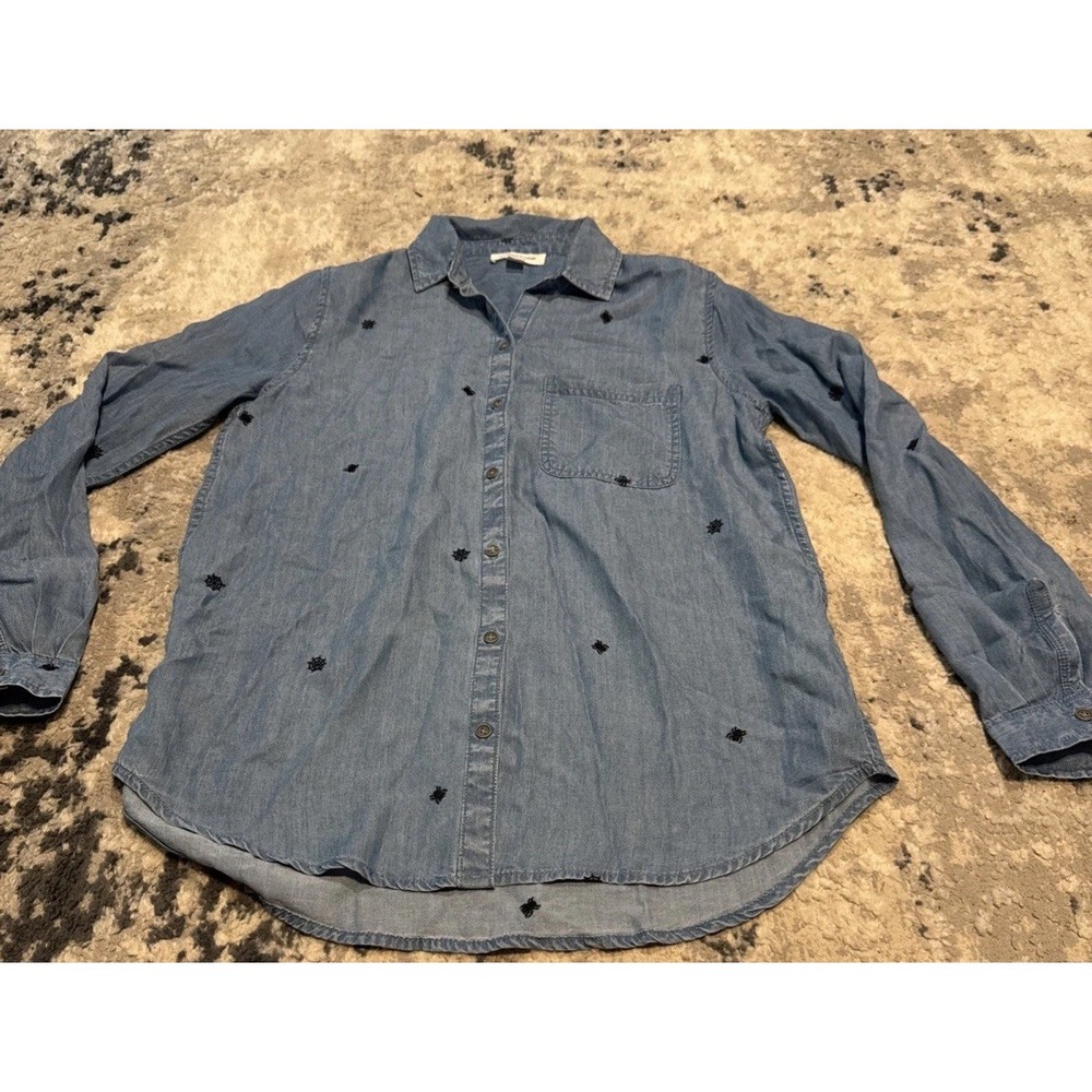 BEACH LUNCH LOUNGE Nautical Print Blue Button Up Shirt Long Sleeve  Size Small